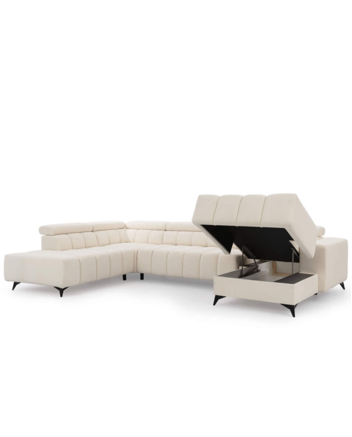 Narożnik Ragusso U, OS+R+3F+OSB, funkcja spania, pojemniki, regulowane zagłówki, Stagra