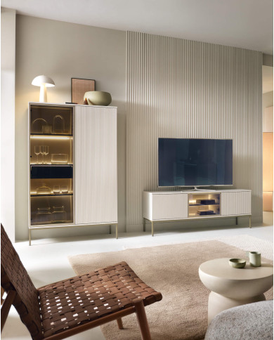 Szafka nocna Sento S54, szuflada, wnęka, oświetlenie, Cashmiere, PIASKI Szafka nocna Sento S54, szuflada, wnęka, oświetlenie, Cashmiere, PIASKI