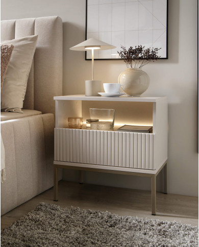 Szafka nocna Sento S54, szuflada, wnęka, oświetlenie, Cashmiere, PIASKI Szafka nocna Sento S54, szuflada, wnęka, oświetlenie, Cashmiere, PIASKI