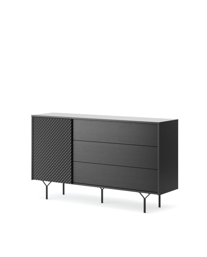 Komoda Raven KSZ144, drzwi, szuflady, Czarny, PIASKI