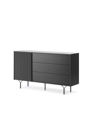 Komoda Raven KSZ144, drzwi, szuflady, Czarny, PIASKI