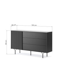 Komoda Raven KSZ144, drzwi, szuflady, Czarny, PIASKI
