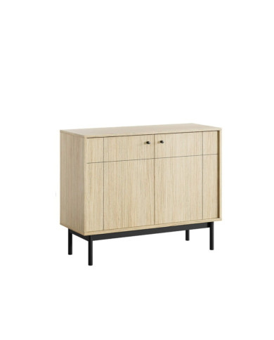 Komoda Japandi K-104, dwudrzwiowa, Dąb linea/ Czarny, PIASKI