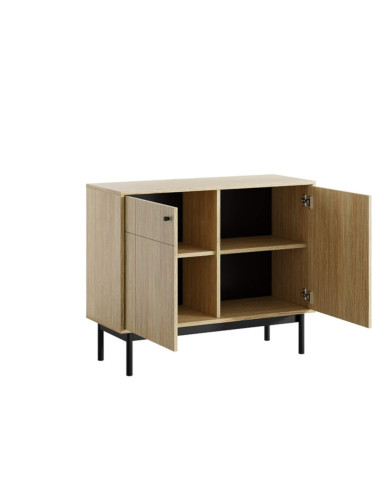 Komoda Japandi K-104, dwudrzwiowa, Dąb linea/ Czarny, PIASKI