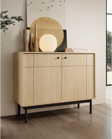 Komoda Japandi K-104, dwudrzwiowa, Dąb linea/ Czarny, PIASKI Komoda Japandi K-104, dwudrzwiowa, Dąb linea/ Czarny, PIASKI