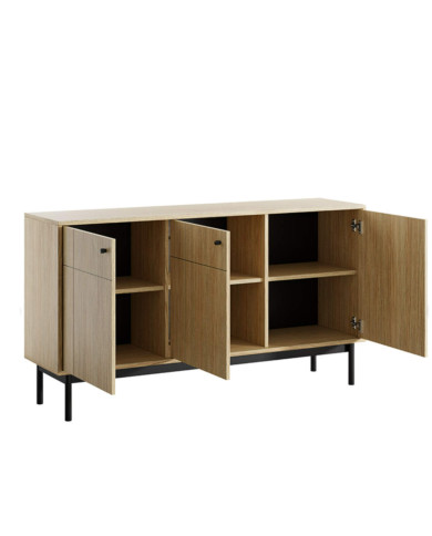 Komoda Japandi K-154, trzydrzwiowa, Dąb linea/ Czarny, PIASKI