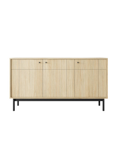 Komoda Japandi K-154, trzydrzwiowa, Dąb linea/ Czarny, PIASKI Komoda Japandi K-154, trzydrzwiowa, Dąb linea/ Czarny, PIASKI