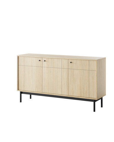 Komoda Japandi K-154, trzydrzwiowa, Dąb linea/ Czarny, PIASKI Komoda Japandi K-154, trzydrzwiowa, Dąb linea/ Czarny, PIASKI