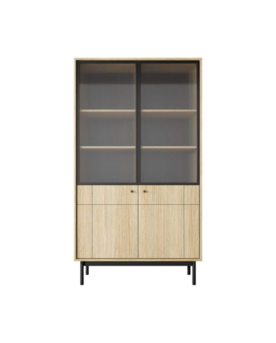 Witryna Japandi WT104, szklane fronty, Dąb linea/ Czarny, PIASKI Witryna Japandi WT104, szklane fronty, Dąb linea/ Czarny, PIASKI