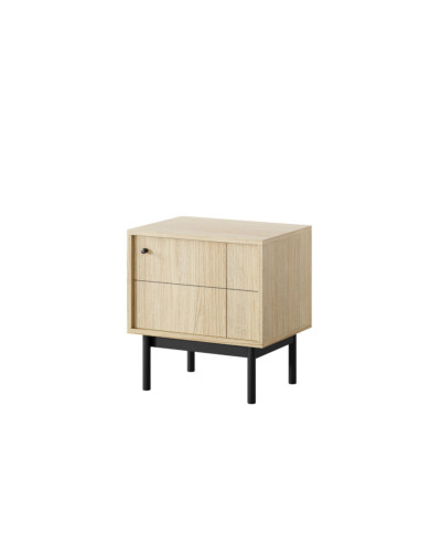 Szafka nocna Japandi S-54, jednodrzwiowa, Dąb linea/ Czarny, PIASKI
