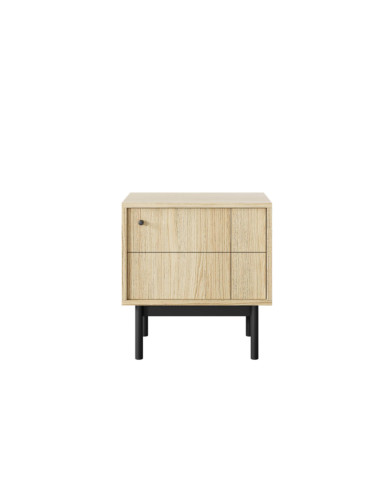 Szafka nocna Japandi S-54, jednodrzwiowa, Dąb linea/ Czarny, PIASKI