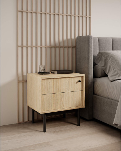 Szafka nocna Japandi S-54, jednodrzwiowa, Dąb linea/ Czarny, PIASKI