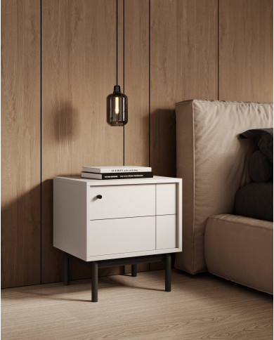 Szafka nocna Japandi S-54, jednodrzwiowa, Cashmere/ Czarny, PIASKI