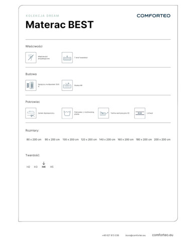 Materac Best, 160x200 cm, dwustronny, multipocket, sprężynowy, zdejmowany pokrowiec, H4, Comforteo Materac Best, 160x200 cm, dwustronny, multipocket, sprężynowy, zdejmowany pokrowiec, H4, Comforteo