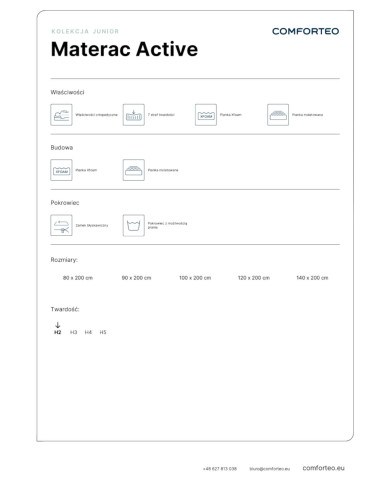 Materac Active, 100x200 cm, dwustronny, piankowy, zdejmowany pokrowiec, H2, Comforteo Materac Active, 100x200 cm, dwustronny, piankowy, zdejmowany pokrowiec, H2, Comforteo