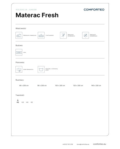 Materac Fresh, 140x200 cm, dwustronny, piankowy, lateks, zdejmowany pokrowiec, H2, Comforteo Materac Fresh, 140x200 cm, dwustronny, piankowy, lateks, zdejmowany pokrowiec, H2, Comforteo
