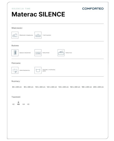 Materac Silence, 90x200 cm, dwustronny, kieszeniowy, sprężyny, pianka Visco i Xfoam, H3, Comforteo Materac Silence, 90x200 cm, dwustronny, kieszeniowy, sprężyny, pianka Visco i Xfoam, H3, Comforteo