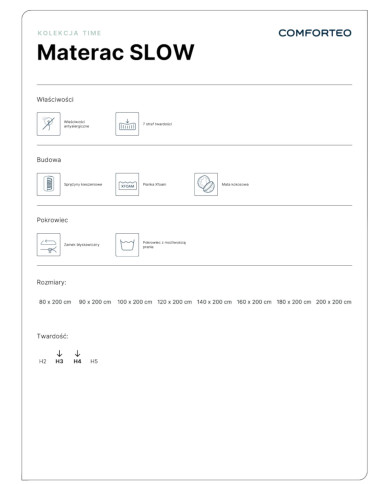 Materac Slow, 80x200 cm, dwustronny, kieszeniowy, sprężyny, kokos, pianka Xfoam, H3/H4, Comforteo Materac Slow, 80x200 cm, dwustronny, kieszeniowy, sprężyny, kokos, pianka Xfoam, H3/H4, Comforteo