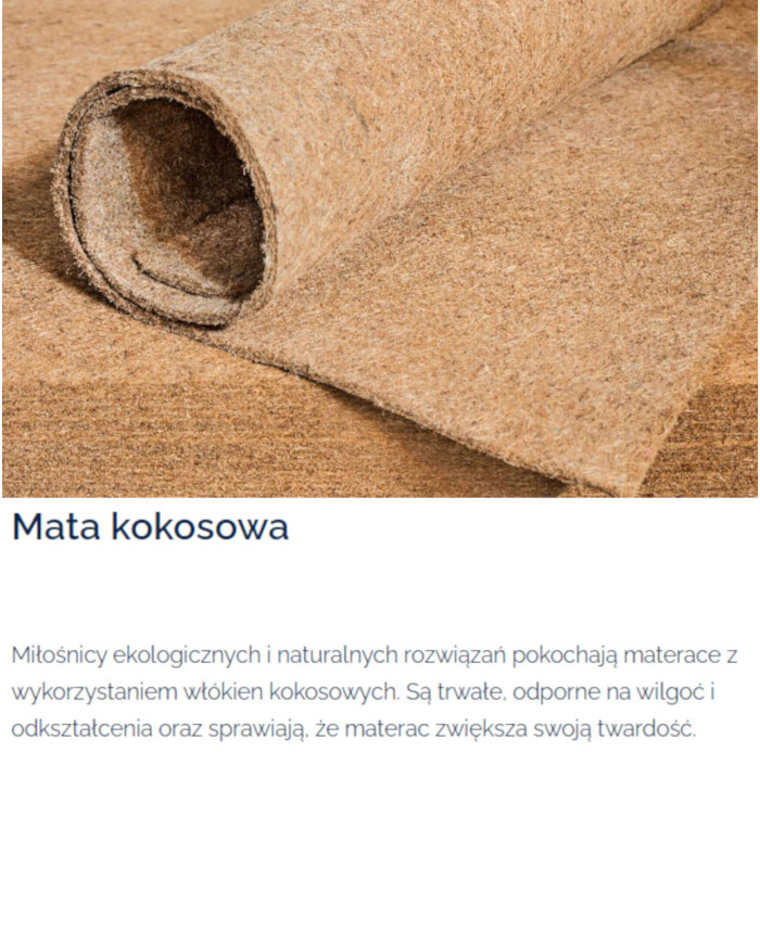 Topper Kokos 180x200 cm, dwustronny, mata kokosowa, zdejmowany pokrowiec, H4 , Comforteo