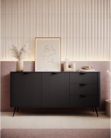 Komoda Lante C 163 2d3s, szuflady, drzwi, Czarna, Laski Meble Komoda Lante C 163 2d3s, szuflady, drzwi, Czarna, Laski Meble