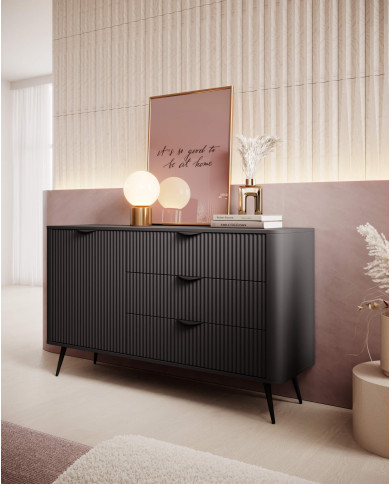 Komoda Lante D 138 d3s, szuflady, drzwi, Czarna, Laski Meble Komoda Lante D 138 d3s, szuflady, drzwi, Czarna, Laski Meble