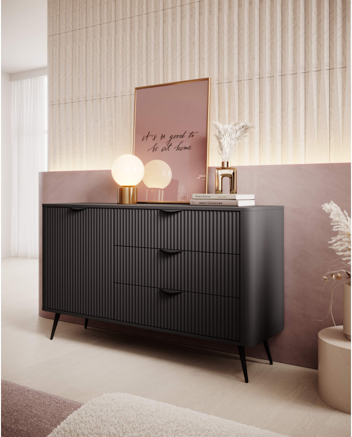 Komoda Lante D 138 D3S, szuflady, drzwi, Czarny mat, Laski Meble