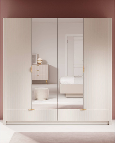 Szafa Lante H 213, z lustrami, czterodrzwiowa do sypialni, Beżowa, Laski Meble Szafa Lante H 213, z lustrami, czterodrzwiowa do sypialni, Beżowa, Laski Meble