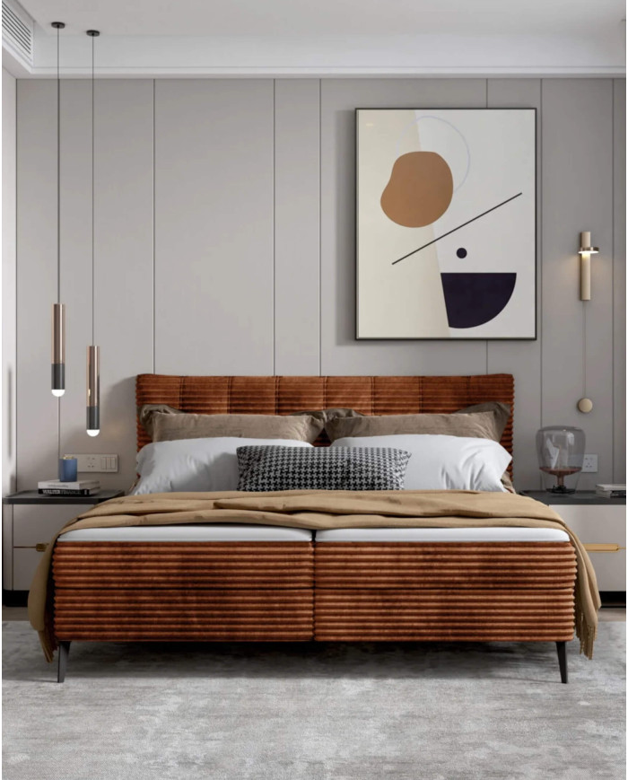 Łóżko kontynentalne Martina 160x200 cm, tapicerowane, materace z topperem, pojemniki, Wersal