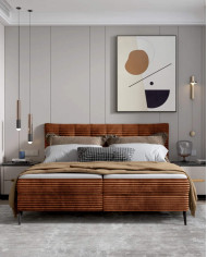 Łóżko kontynentalne Martina 160x200 cm, tapicerowane, materace z topperem, pojemniki, Wersal