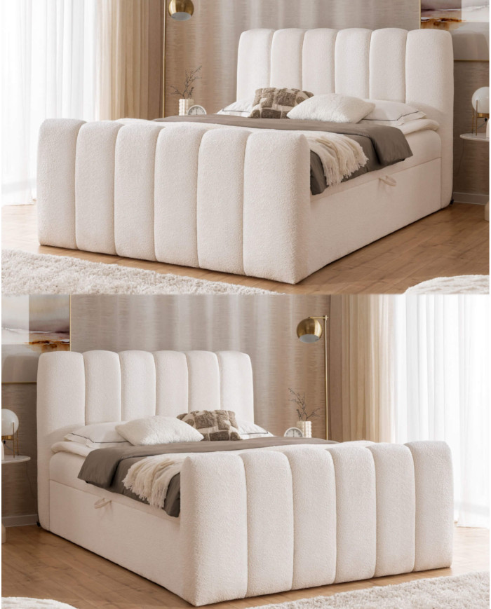 Łóżko kontynentalne Chloe 140x200, tapicerowane, materac, topper, pojemnik, Gruszka Meble