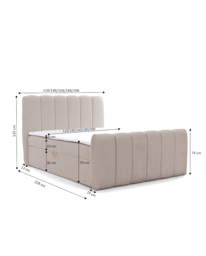 Łóżko kontynentalne Chloe 160x200, tapicerowane, materac, topper, pojemnik, Gruszka Meble