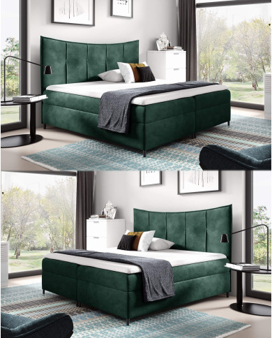 Łóżko kontynentalne Bergamo 140x200, tapicerowane, materace, topper, pojemnik, Gruszka Meble