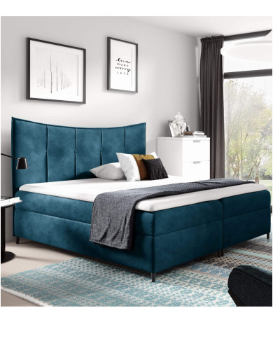 Łóżko kontynentalne Bergamo 160x200, tapicerowane, materace, topper, pojemnik, Gruszka Meble