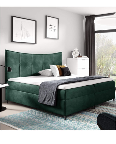 Łóżko kontynentalne Bergamo 200x200, tapicerowane, materace, topper, pojemnik, Gruszka Meble