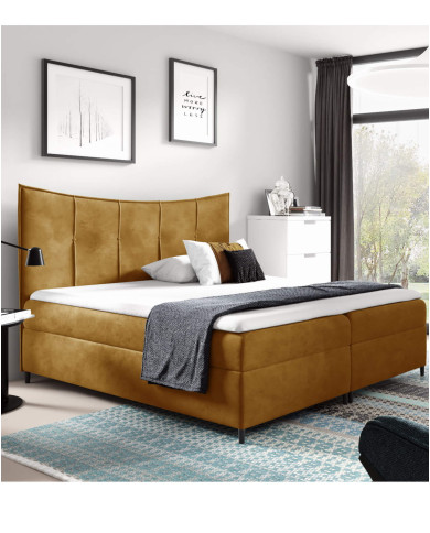 Łóżko kontynentalne Bergamo 200x200, tapicerowane, materace, topper, pojemnik, Gruszka Meble