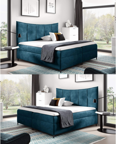 Łóżko kontynentalne Bergamo 200x200, tapicerowane, materace, topper, pojemnik, Gruszka Meble