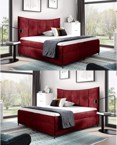 Łóżko kontynentalne Bergamo 200x200, tapicerowane, materace, topper, pojemnik, Gruszka Meble