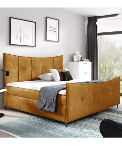 Łóżko kontynentalne Bergamo Lux 120x200, tapicerowane, materace, topper, pojemnik, Gruszka Meble