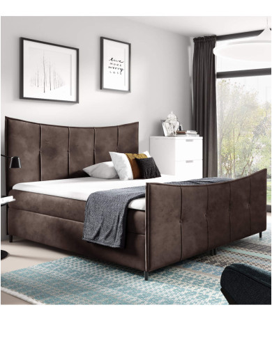 Łóżko kontynentalne Bergamo Lux 160x200, tapicerowane, materace, topper, pojemnik, Gruszka Meble