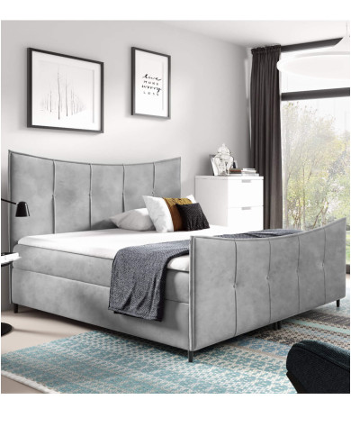 Łóżko kontynentalne Bergamo Lux 160x200, tapicerowane, materace, topper, pojemnik, Gruszka Meble