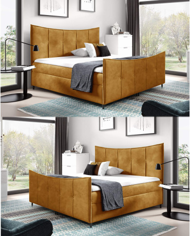 Łóżko kontynentalne Bergamo Lux 180x200, tapicerowane, materace, topper, pojemnik, Gruszka Meble