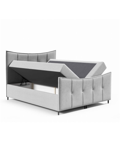 Łóżko kontynentalne Bergamo Lux 180x200, tapicerowane, materace, topper, pojemnik, Gruszka Meble