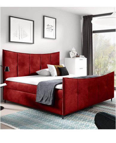 Łóżko kontynentalne Bergamo Lux 200x200, tapicerowane, materace, topper, pojemnik, Gruszka Meble