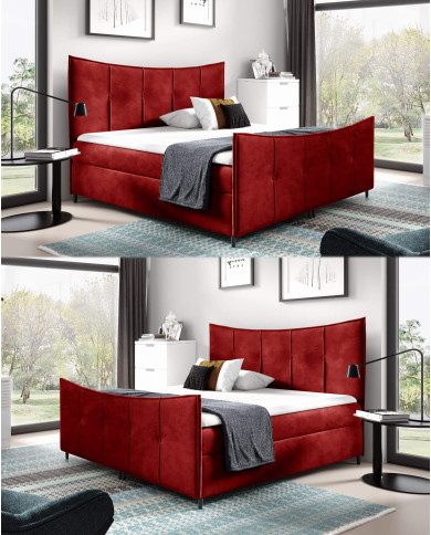 Łóżko kontynentalne Bergamo Lux 200x200, tapicerowane, materace, topper, pojemnik, Gruszka Meble