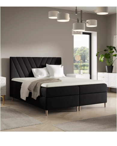 Łóżko kontynentalne Beno 140x200, tapicerowane, materace, topper, pojemnik, Gruszka Meble