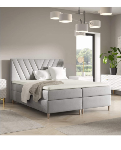 Łóżko kontynentalne Beno 140x200, tapicerowane, materace, topper, pojemnik, Gruszka Meble