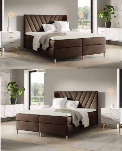 Łóżko kontynentalne Beno 140x200, tapicerowane, materace, topper, pojemnik, Gruszka Meble