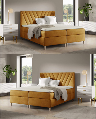 Łóżko kontynentalne Beno 140x200, tapicerowane, materace, topper, pojemnik, Gruszka Meble