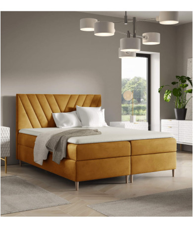 Łóżko kontynentalne Beno 180x200, tapicerowane, materace, topper, pojemnik, Gruszka Meble