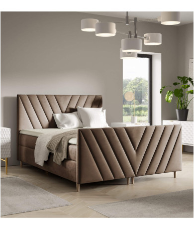 Łóżko kontynentalne Beno Plus 120x200, tapicerowane, materace, topper, pojemnik, Gruszka Meble